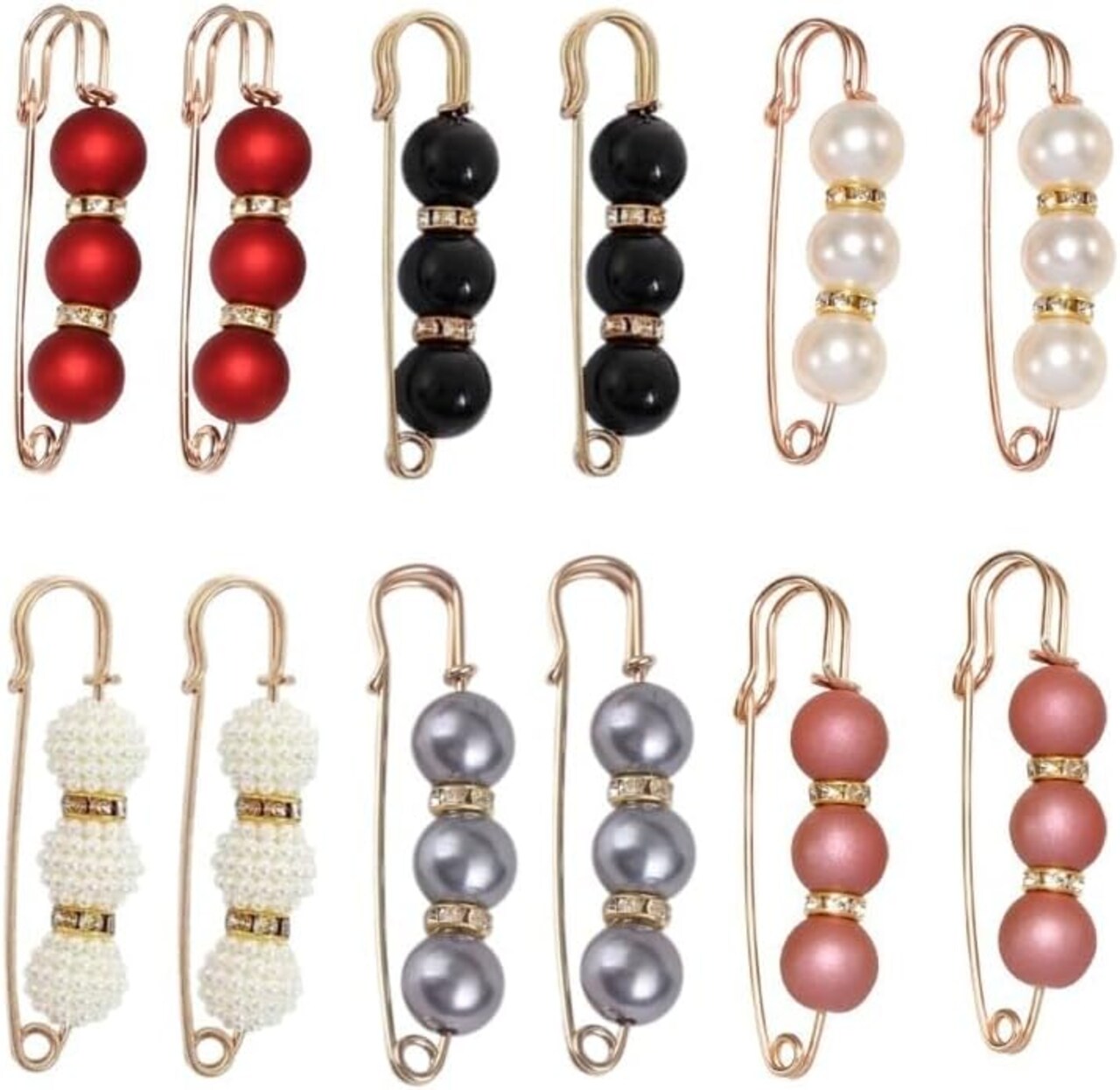 12PCS Pearl Brooch Safety Pins for Women & Girls Clothing and Dresses